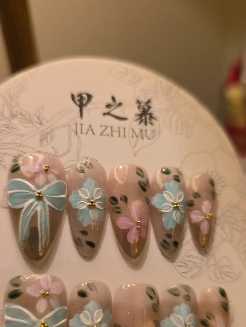 Floral Press-On Nails - Pink & Blue Size Large